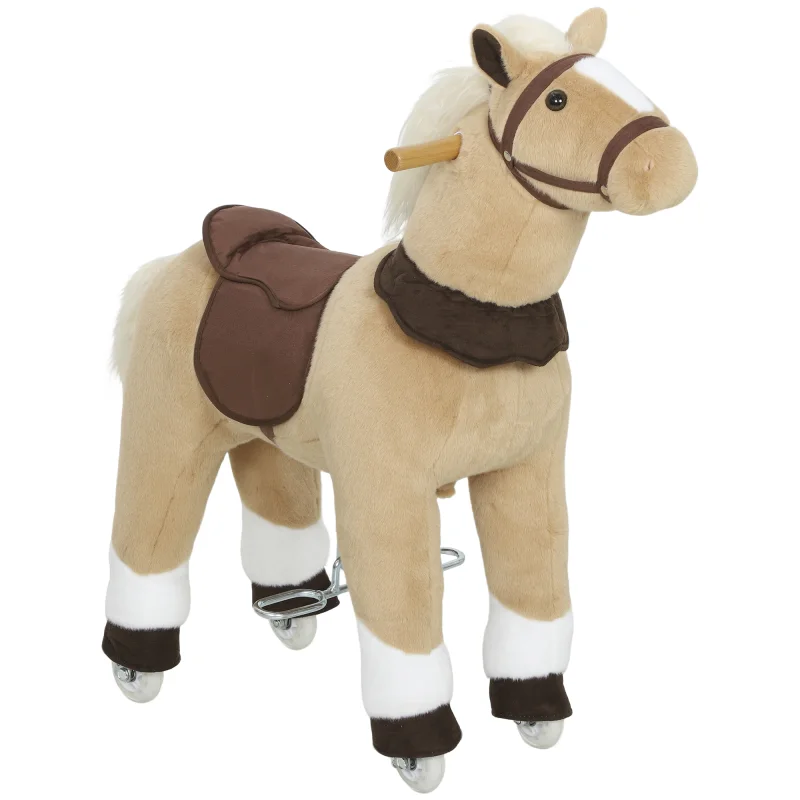Ride on Horse, Plush Riding Pony for Ages 3-5, Walking Horse Animal with Wheels for Active Play, Brown