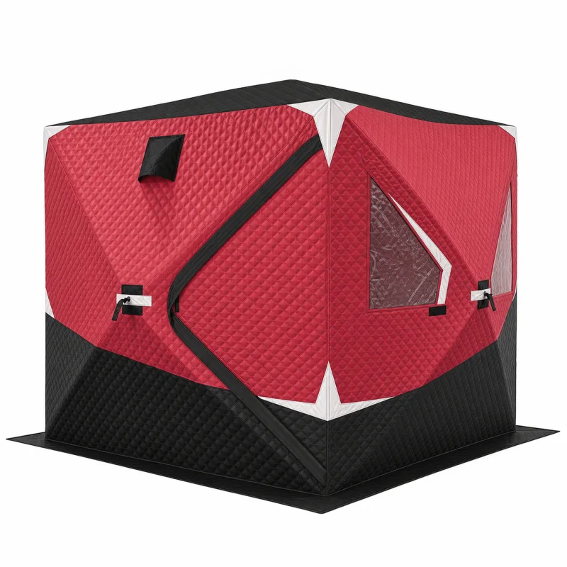 Insulated Pop-Up Ice Fishing Tent, 3-4 Person Portable Hub Style Ice Fishing Shelter with Double Zipper Doors