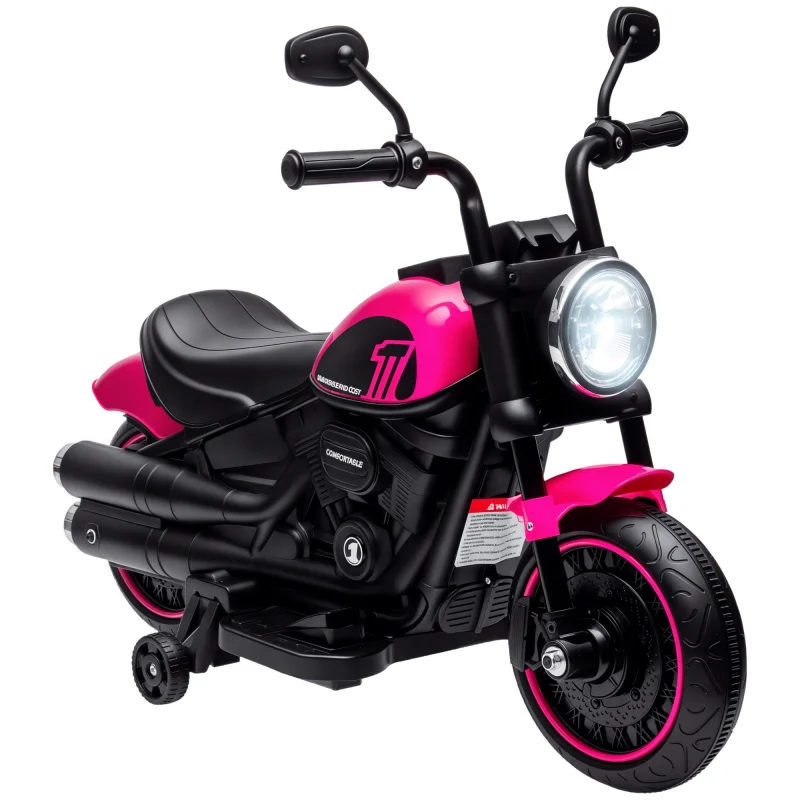 6V Kids Motorcycle w/ Training Wheels, Single-Button Start, Pink