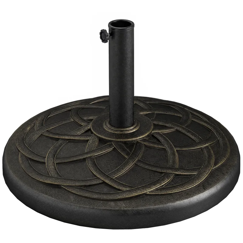 22" 42 lbs Round Resin Umbrella Base Stand Market Parasol Holder with Beautiful Decorative Pattern & Easy Setup, for Φ1.5", Φ1.89" Pole, for Lawn, Deck, Backyard, Garden, Bronze