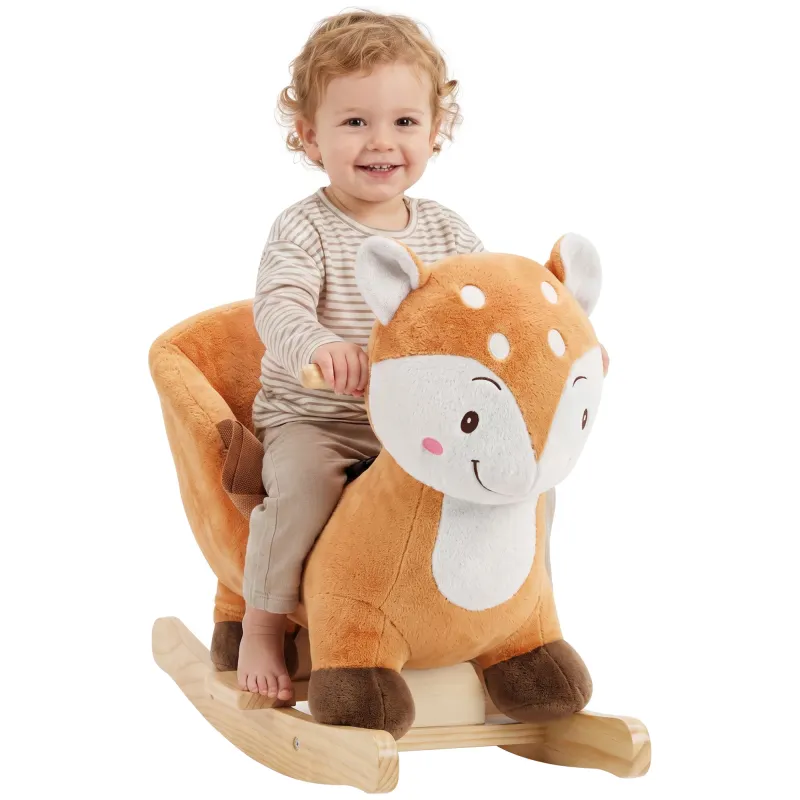 Baby Rocking Horse, Spotted Deer Rocking Horse Toy with Sounds, Seat Belt and Widened Base for Toddlers 1-3 Y, Brown