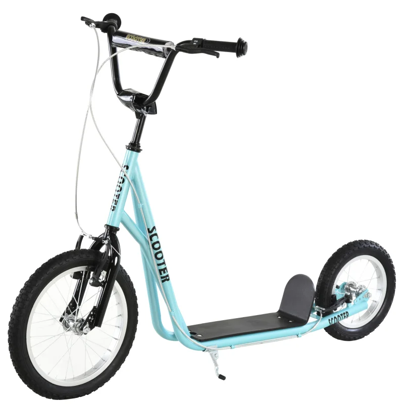 Teens Youth Scooter Ride On Toy with Adjustable Handlebar, Dual Brakes, and Inflatable Wheels For Kids 5+ - Blue