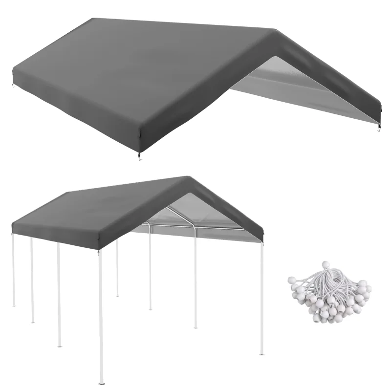 20' x 10' Carport Replacement Canopy for Model 84C-207WT or 84C-386V00WT with Ball Bungee Cords, Gray (Only Cover)