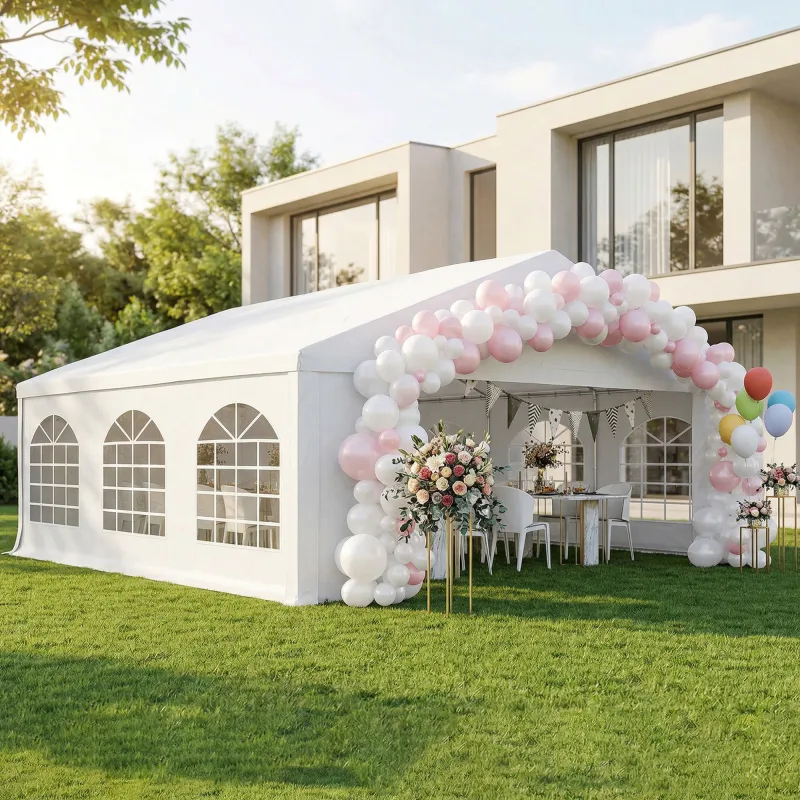 20' x 20' Heavy-duty Large Wedding Tent, Outdoor Carport Garage Party Tent, Patio Gazebo Canopy with Sidewall, White