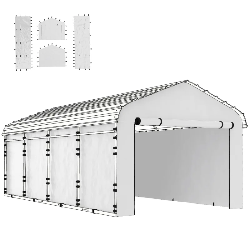 Carport Replacement Sidewall Panel for 10' x 15' Carports, UPF50+ Waterproof Replacement Side Wall Cover, White