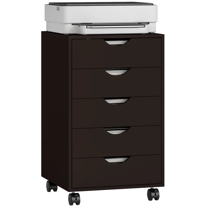 5 Drawer File Cabinet Storage Organizer Filing Cabinet with Nordic Minimalist Modern Style & Wheels, Brown