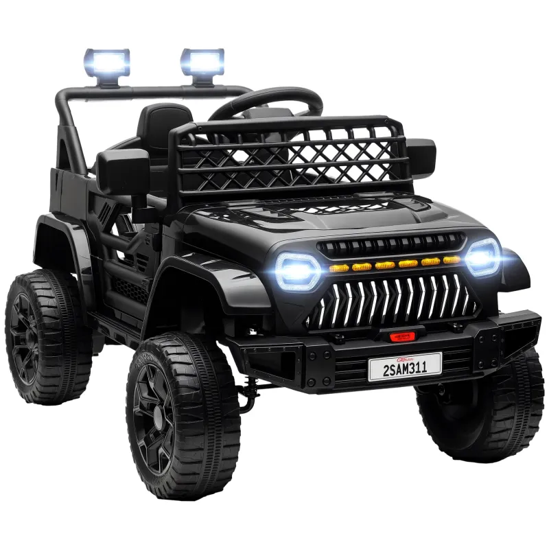 12V Battery Powered Ride On Truck, Kids Electric Car with Spring Suspension, Remote, Horn, USB Music, Black
