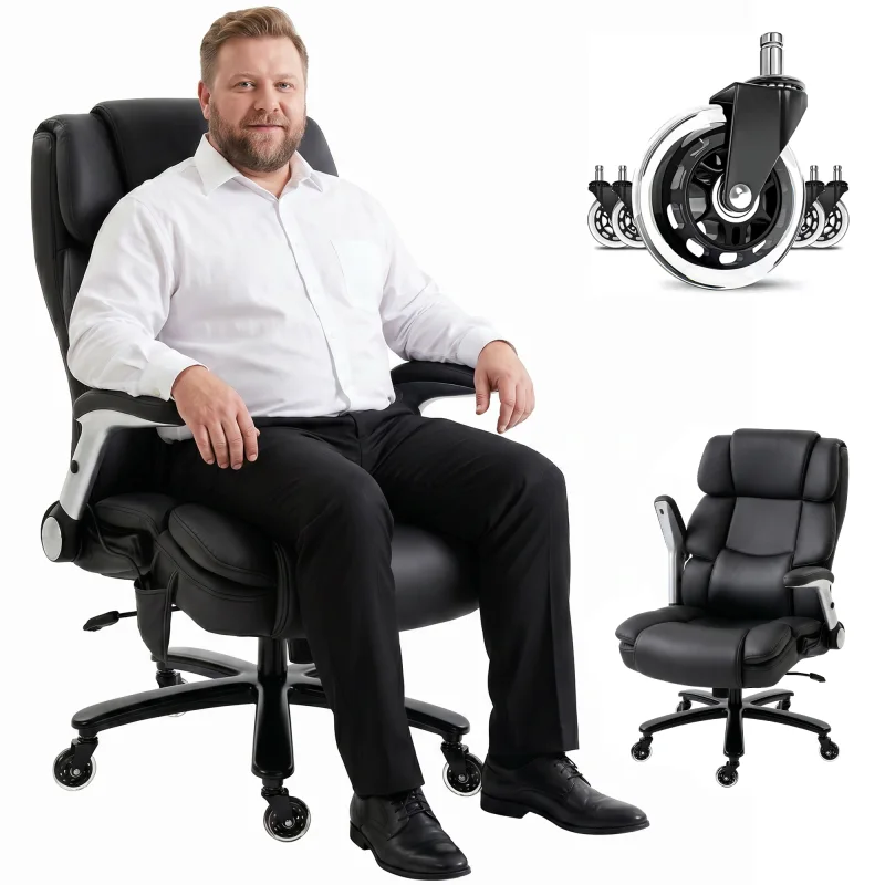 Ergonomic Office Chair with Inflatable Adjustable Lumbar Support, 400 Lbs Heavy Duty High Back Desk Chair, Black