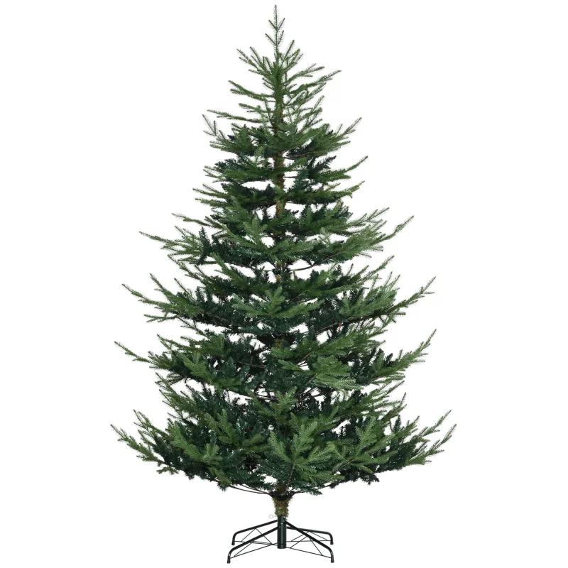 7.5 Foot Artificial Christmas Tree, Nordic Pine Hinged Xmas Tree with 1218 Realistic Branches, Wide Steel Base, Auto Open, Green