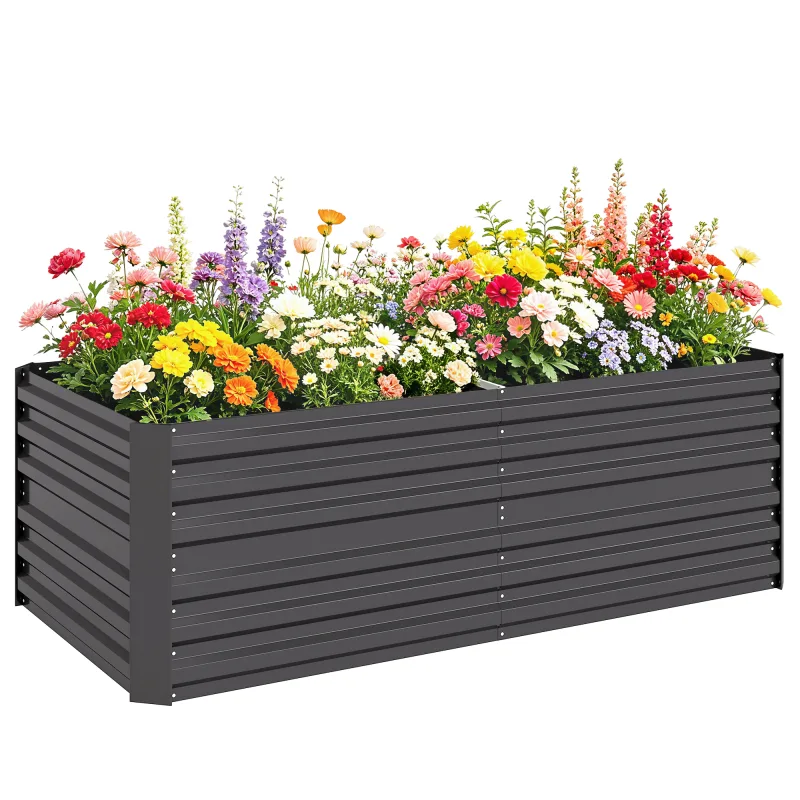 Galvanized Raised Garden Bed, Steel Outdoor Planters with Reinforced Rods, 71" x 36" x 23", Dark Gray