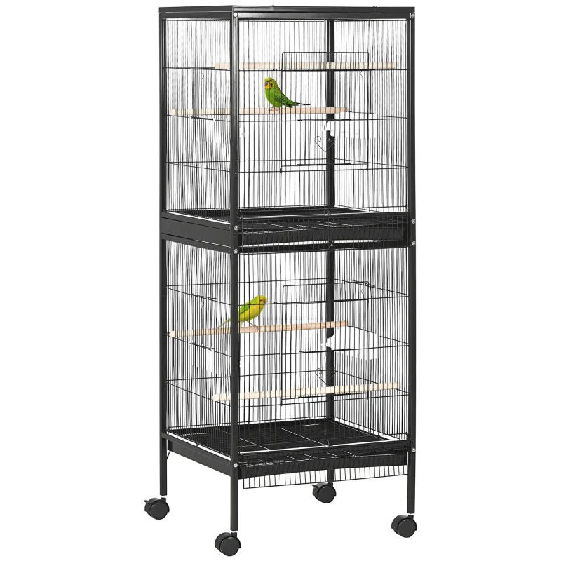 55" 2 In 1 Bird Cage Aviary Parakeet House for finches, budgies with Wheels, Black