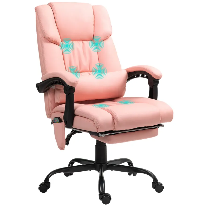 Massage Office Chair with 6 Vibrating Points, High Back Reclining Office Chair with Footrest and Remote, Pink