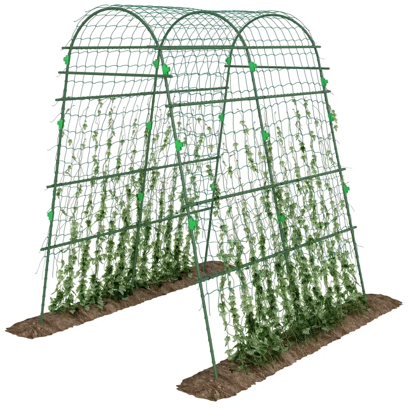 Metal Garden Trellis, Arch Trellis for Climbing Plants Outdoor, A-Frame, with Climbing Net, 57" x 66" x 81", Green