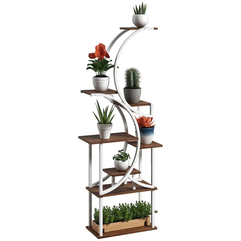 Plant Stand Indoor, 8 Tier 62" S-Shaped Plant Shelf, Corner Plant Rack for Multiple Plants, Carbonised Finish