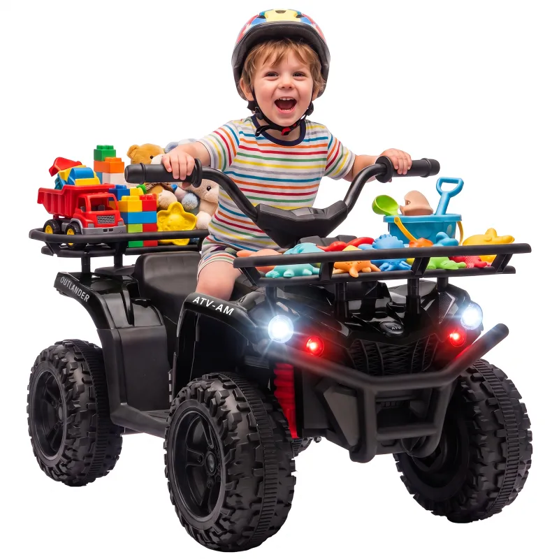 24V Ride on ATV, 4 Wheeler for Kids with Dual Motors, Soft Start, Battery Display, Music, Lights for 3-8 Years, Black