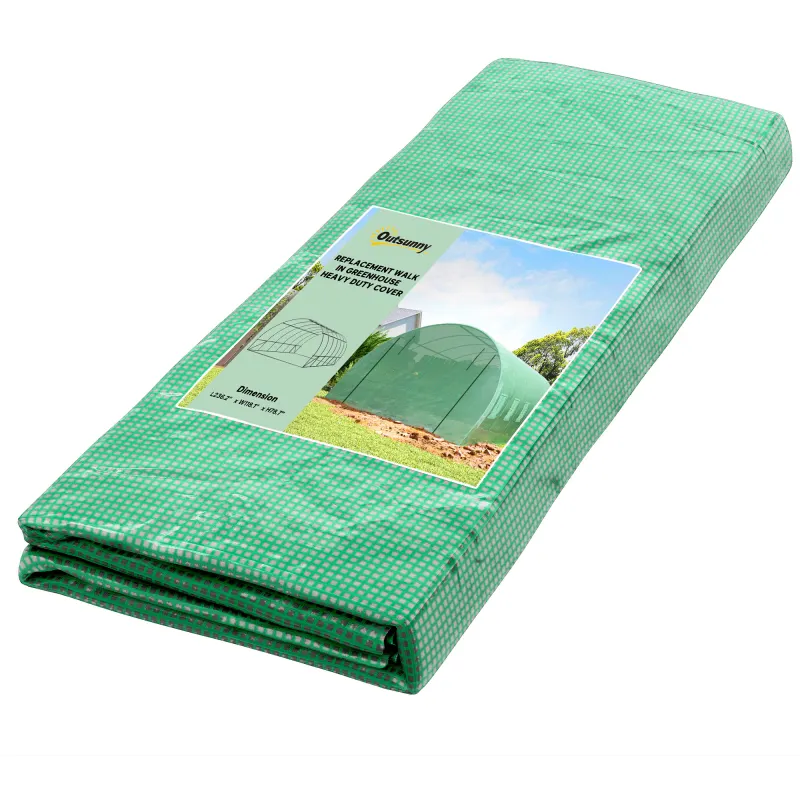 Plastic Greenhouse Cover Replacement, Heavy Duty Waterproof Tarp for Hoop House, Sheeting with 12 Windows, Door, Green
