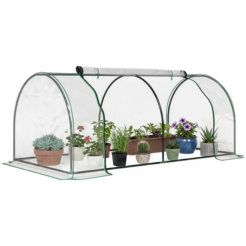 7' L x 3' W x 2.5' H Portable Tunnel Greenhouse for Outdoor Garden Hot House with 4 Zippered Doors, PVC Cover