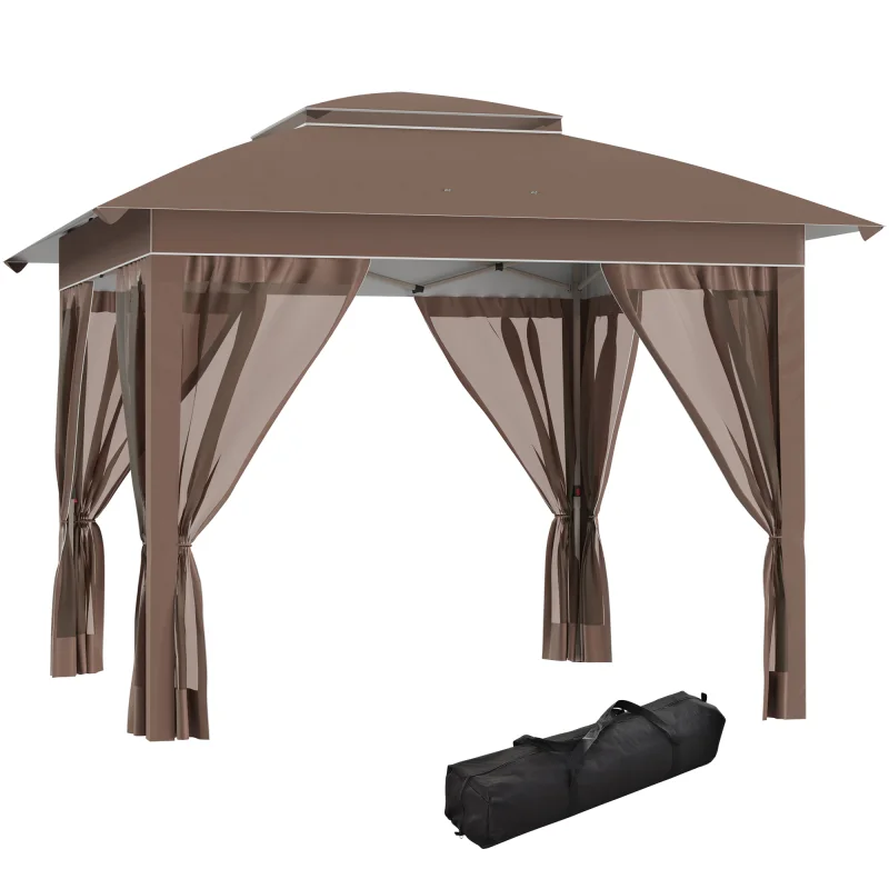 12' x 12' Pop Up Canopy Tent with Netting and Carry Bag, Instant Sun Shelter with 137 sq.ft Shade, Tents, Khaki