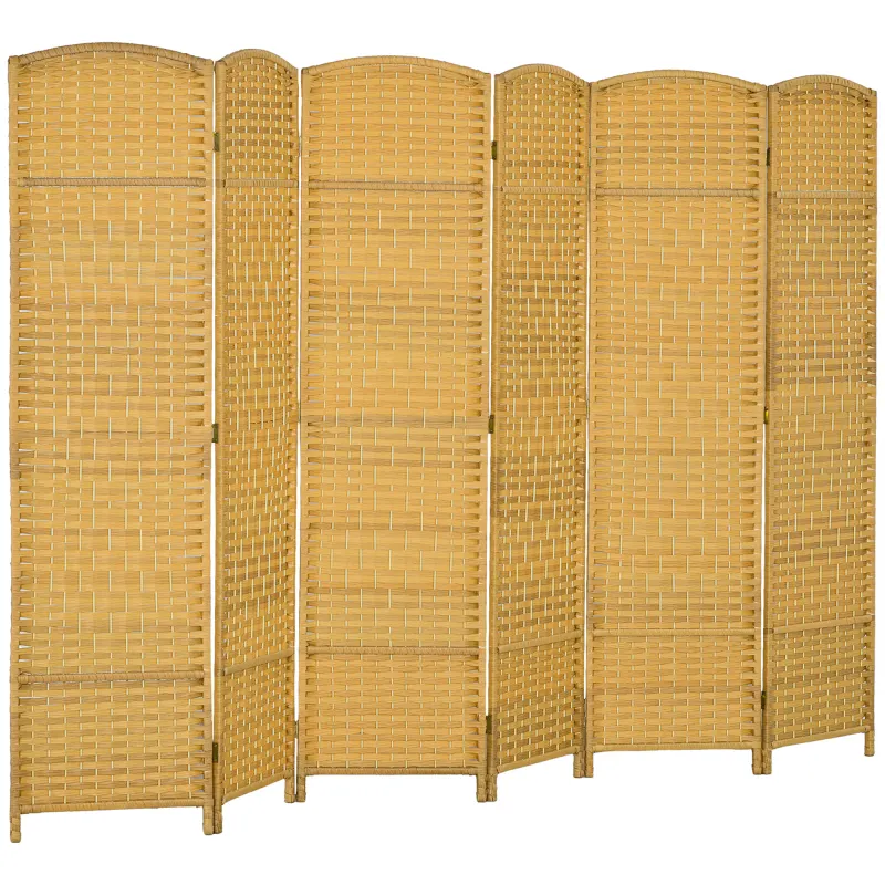 Folding Room Divider Screen 6 Panel 6' Tall Privacy Screen Freestanding Wood Partition for Home Office, Nature Wood