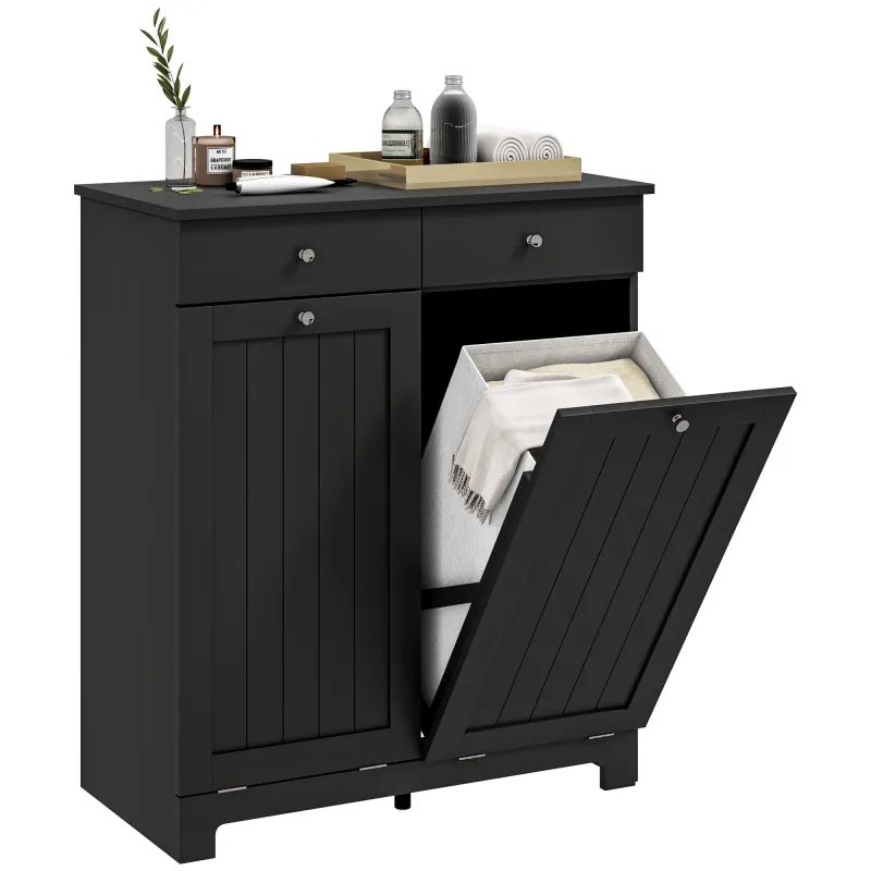 Laundry Hamper Cabinet, Laundry Cabinet with 2 Tilt Out Laundry Baskets and 2 Drawers, Black