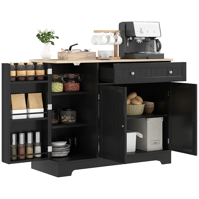 Modern Sideboard Cabinet, 41" Kitchen Buffet Cabinet with Drawer, Adjustable Shelf, 3 Doors for Dining Room, Black
