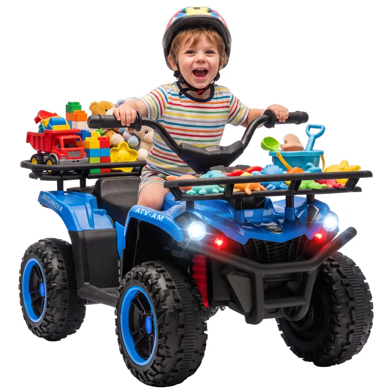 24V Ride on ATV, 4 Wheeler for Kids with Dual Motors, Soft Start, Battery Display, Music, Lights for 3-8 Years, Blue