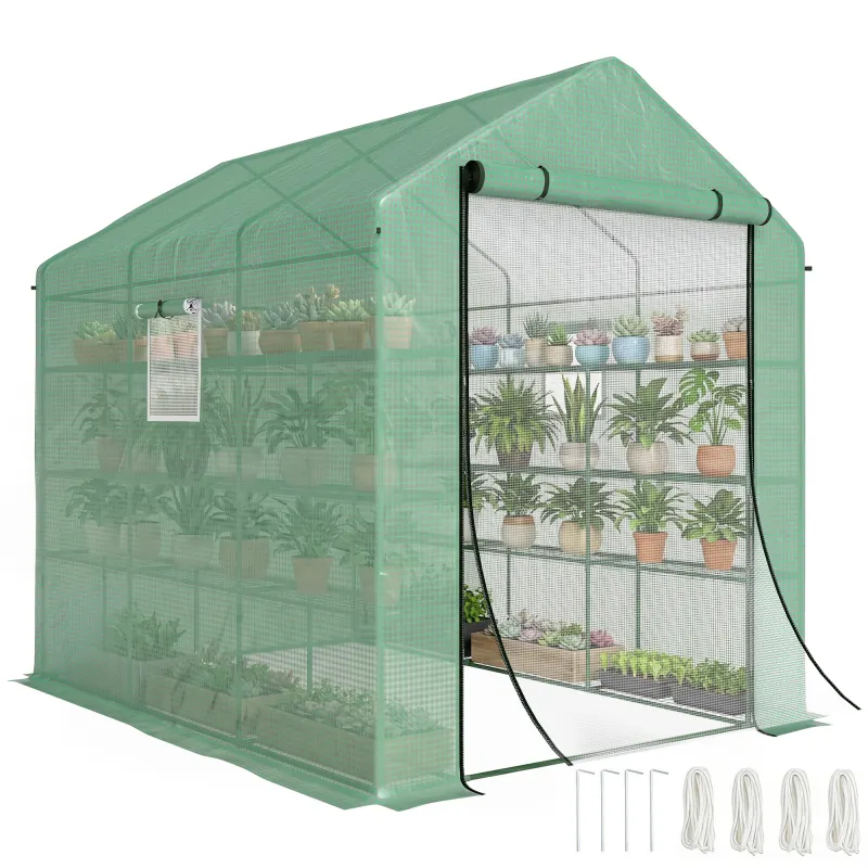 8' x 6' x 7' Temporary Greenhouse for Growing Flowers with Mesh Door & Windows Green
