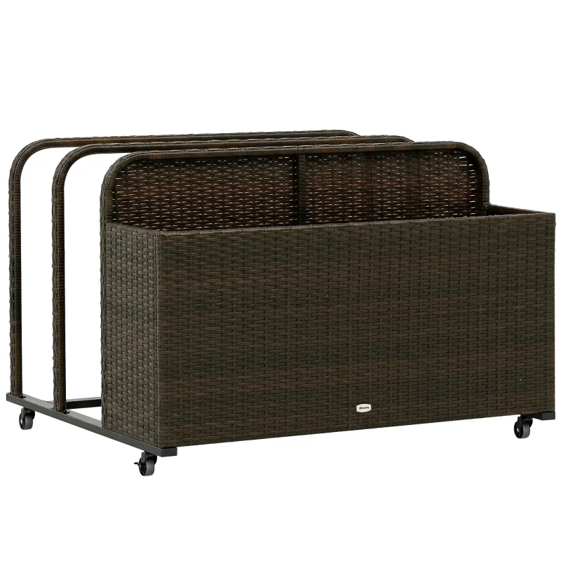 PE Rattan Pool Float Storage Organizer with Wheels, Mixed Brown
