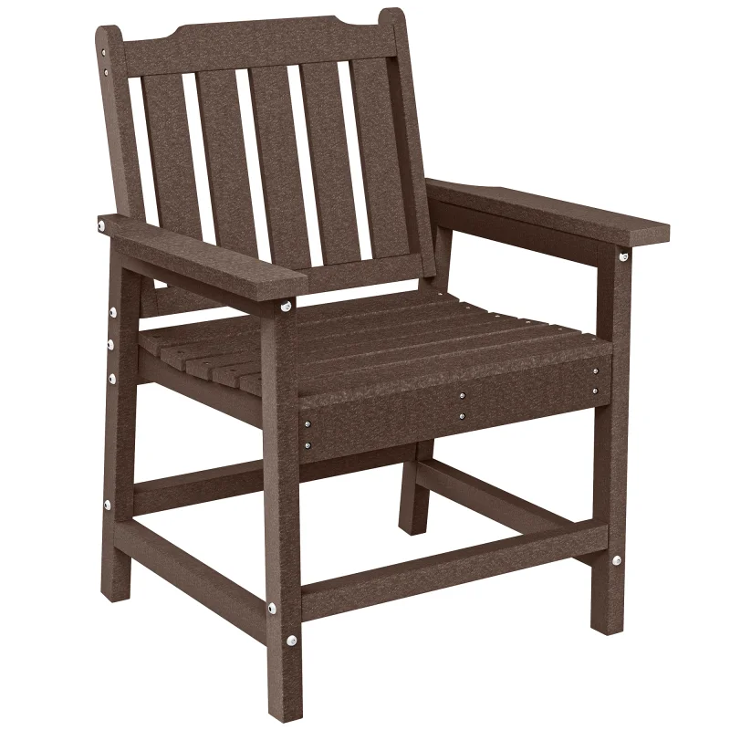 All-Weather Patio Chair, HDPE Patio Dining Chair, Heavy Duty Wood-Like Outdoor Furniture for Garden, Backyard, Deck, Porch, Lawn, Brown
