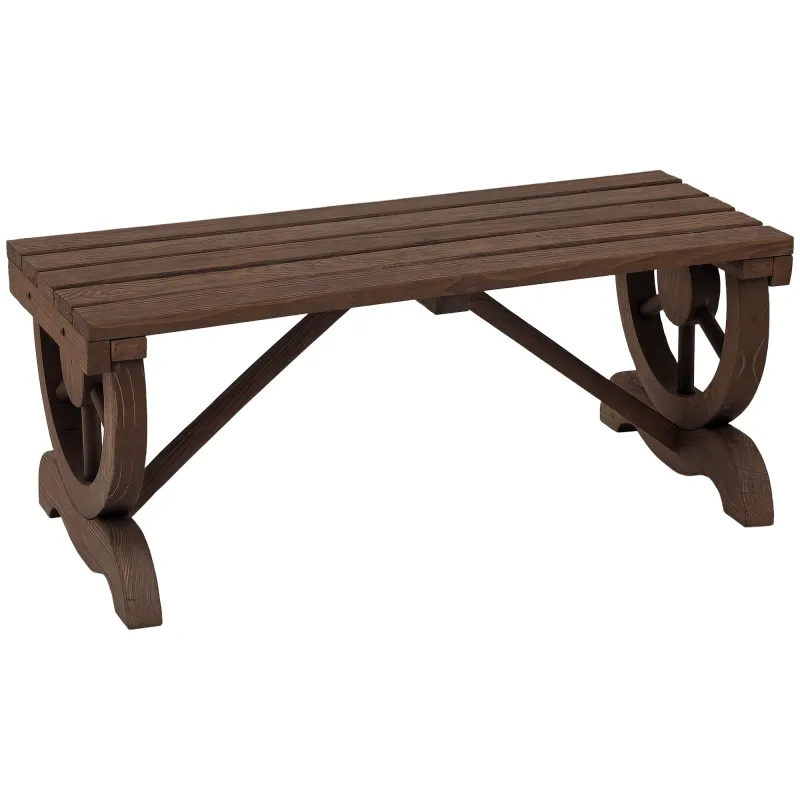 2-Person Wooden Garden Bench, Outdoor Wagon Wheel Porch Bench for Backyard Garden, Support 550 LBS, Rustic Country Style Patio Furniture, Brown