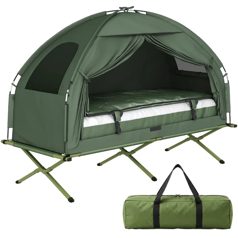 Multifunctional Folding Camping Cots for Adults, Elevated Tent with Sleeping Bag, Thick Air Mattress Pad, Portable Single Sleeping Cot Camping Bed