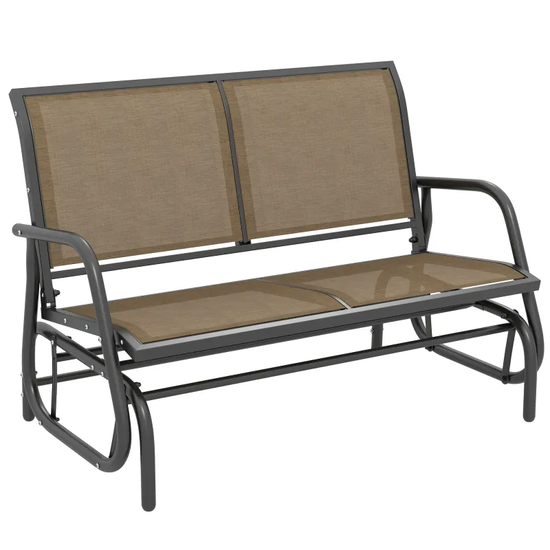 2-Person Outdoor Glider Bench, Patio Double Swing Rocking Chair Loveseat with Steel Frame, Light Mixed Brown