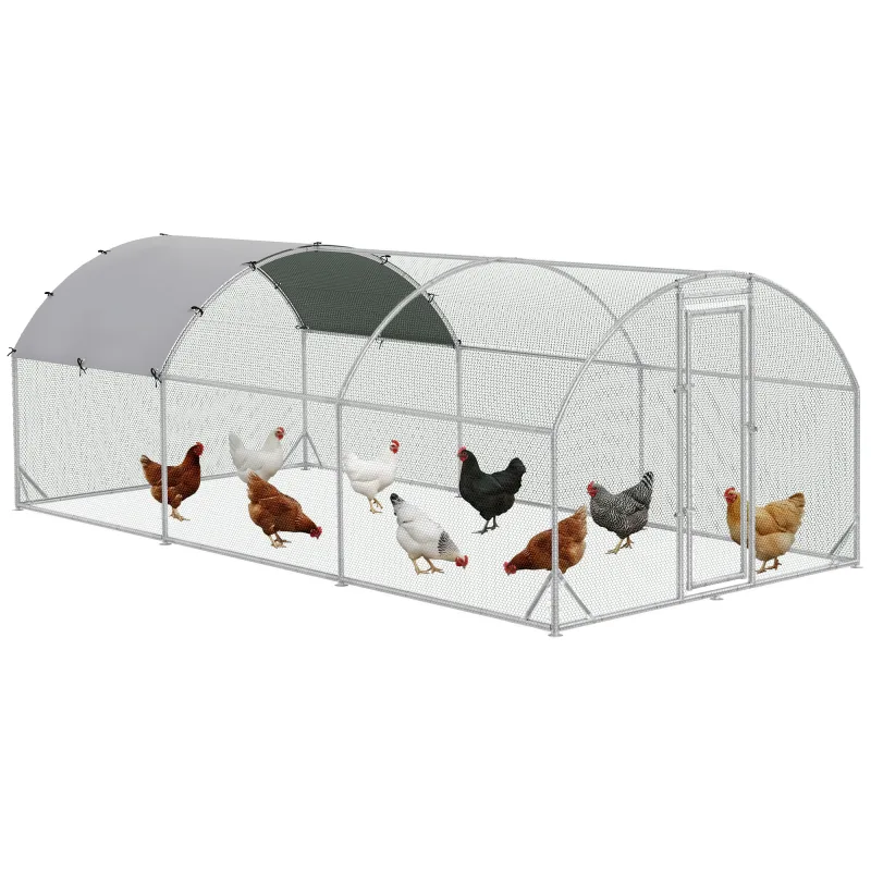 Large Metal Chicken Coop with Waterproof and Anti-UV Cover for Yard, Outdoor, Duck, Rabbit, 9.2' x 18.7' x 6.5'
