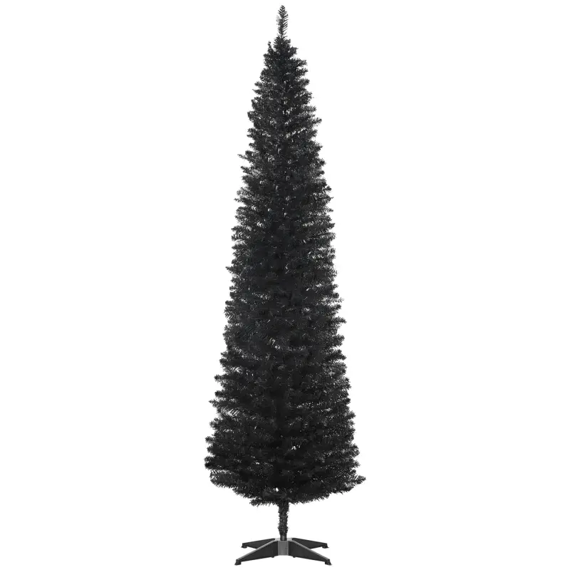 7ft Unlit Pencil Artificial Christmas Tree with Realistic Branches and 499 Tips, Plastic Base, Black