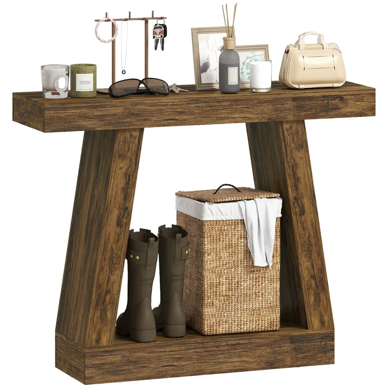 42" Farmhouse Console Table, 2-Tier Entryway Table with Storage for Hallway, Living Room, Behind Couch, Rustic Brown