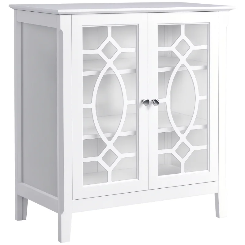 Sideboard Display Cabinet with Double Framed Glass Doors, 2 Adjustable Shelves, and Elevated Base, White