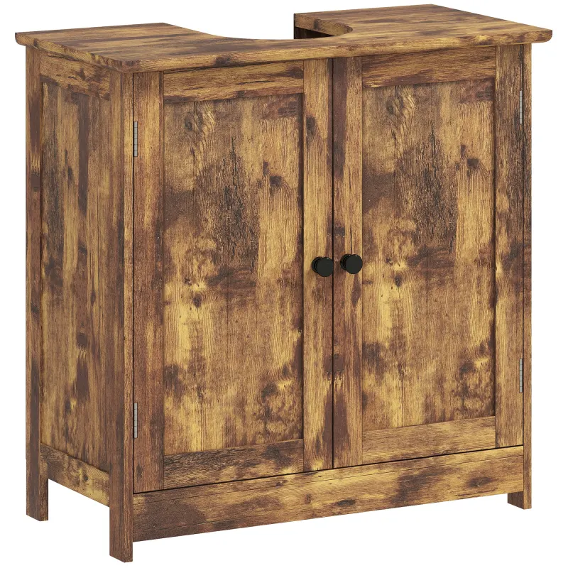 Bathroom Vanity Cabinet, Under Sink Bathroom Cabinet with 2 Doors and Adjustable Shelf, Rustic Brown