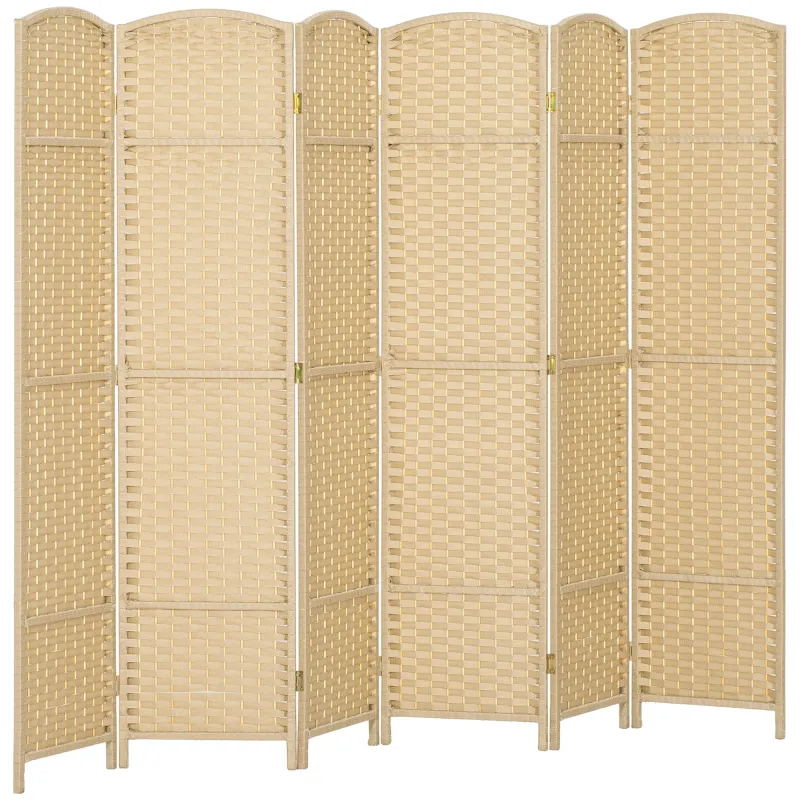 Folding Room Divider Screen 6 Panel 5.6' Tall Privacy Screen Freestanding Room Partition for Home Office, Beige