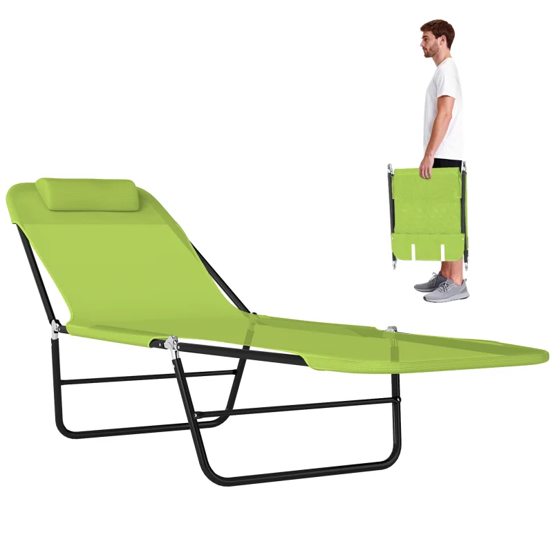 Folding Chaise Lounge Chair, Pool Sun Tanning Chair, Outdoor Lounge Chair with Reclining Back, Green