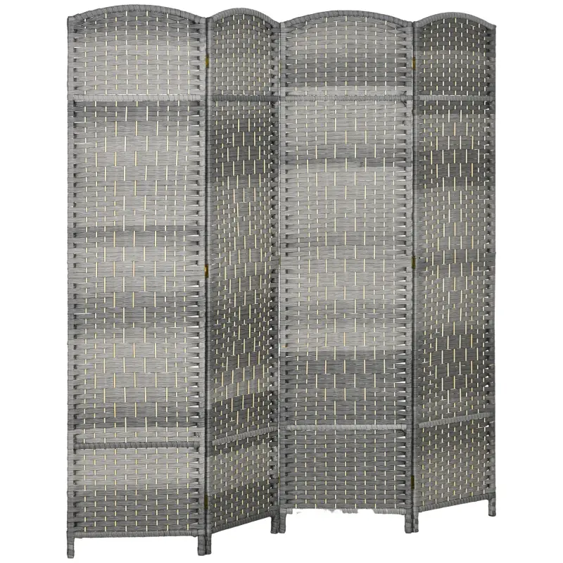 Folding Room Divider Screen 4 Panel 6' Tall Privacy Screen Freestanding Wood Partition for Home Office, Mixed Gray