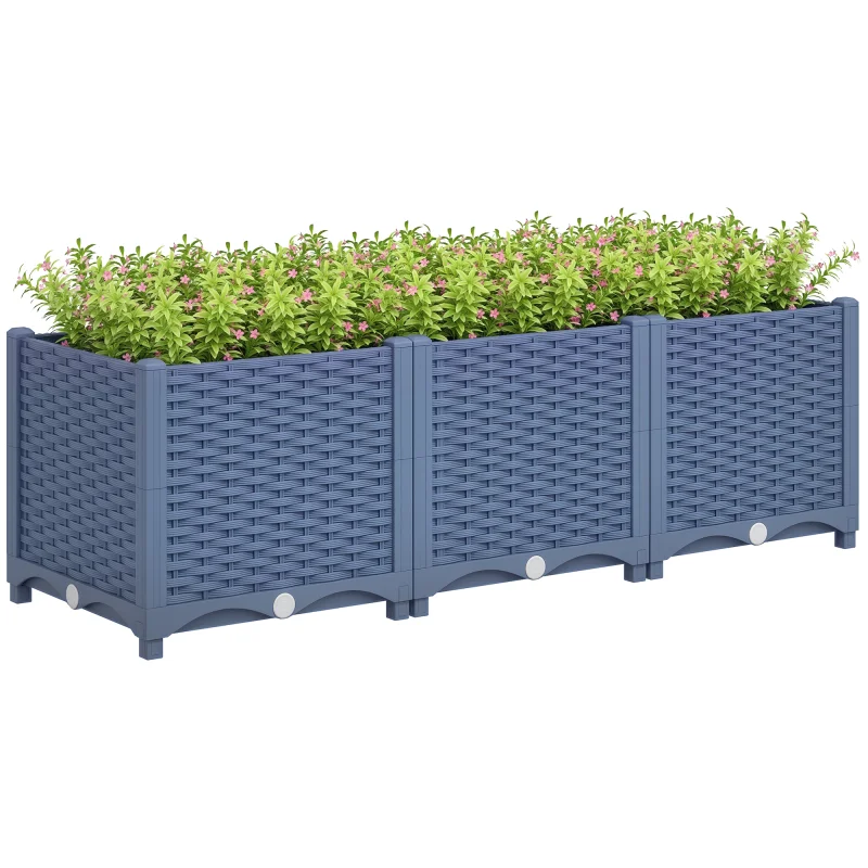 Plastic Raised Garden Bed, 4 x 1 x 1 ft Outdoor Flower Box with Drainage Holes for Vegetables, Herbs, Blue