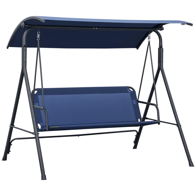 3-Person Porch Swing with Stand, Outdoor Swing for Patio Porch with Adjustable Tilt Canopy and Comfortable Swing Bench-Style Seat, Steel Frame, Dark Blue