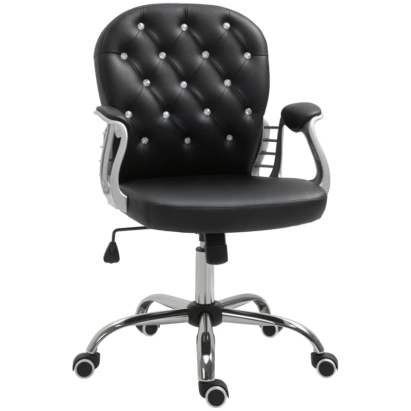 Button Tufted Desk Chair, Home Office Chair with Padded Armrests, Adjustable Height and Swivel Wheels, Pink