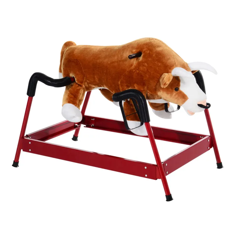 Kids Spring Rocking Horse Rodeo Bull Style with Realistic Sounds for Children over 3 Years Old