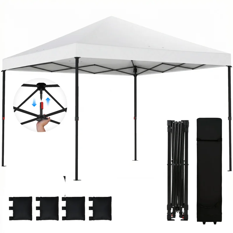 10 x 10 ft Pop Up Canopy Tent with One Push Setup, Outdoor Portable Instant Canopy Shelter w/ Roller Bag, White