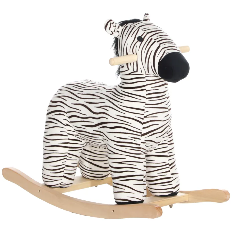 Zebra Shaped Kids Rocking Horse with Realistic Sound for 2-4 Years, Black