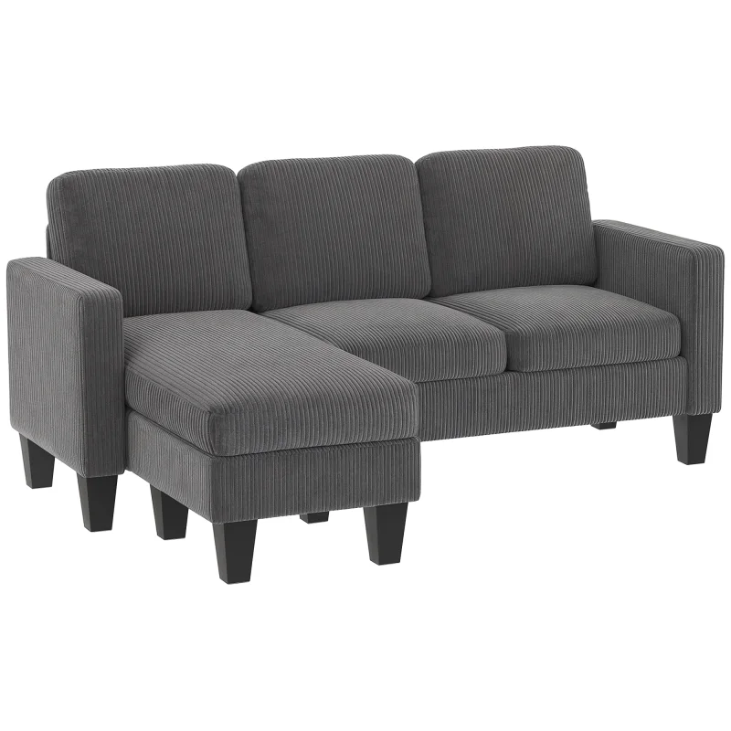 Sectional Sofa, L Shaped Couch, with Reversible Chaise or Ottoman, Dark Gray