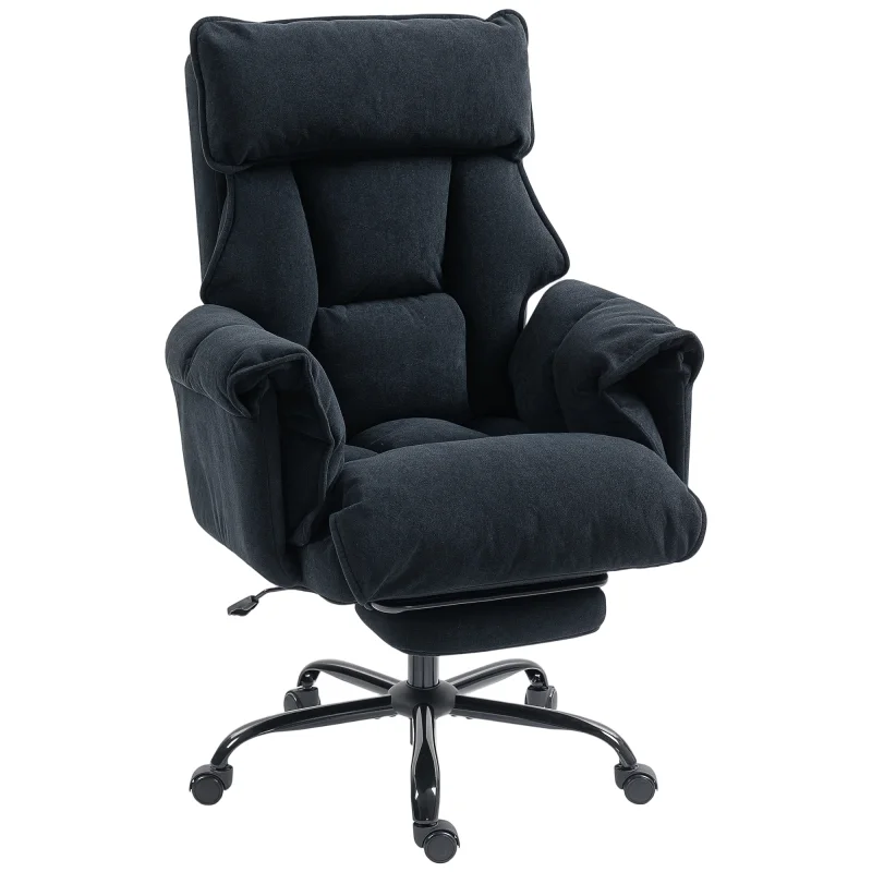 Executive Office Chair, Reclining Computer Chair with Footrest, High Back, Headrest, Adjustable Height, Black