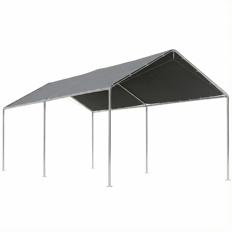 9.6' x 19.5' Carport Heavy Duty Galvanized Car Canopy w/ Included Anchor Kit, 3 Reinforced Steel Cables, Gray