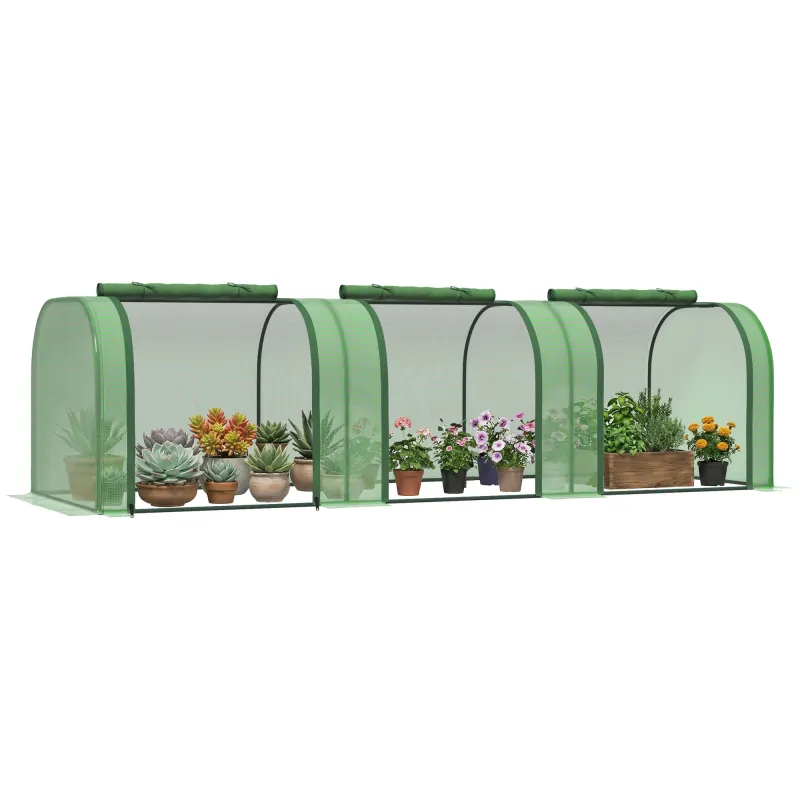 9.7' L x 3' W x 2.5' H Portable Tunneled Greenhouse with 3 Zippered Doors, Water/UV Fighting PE Cover, Green